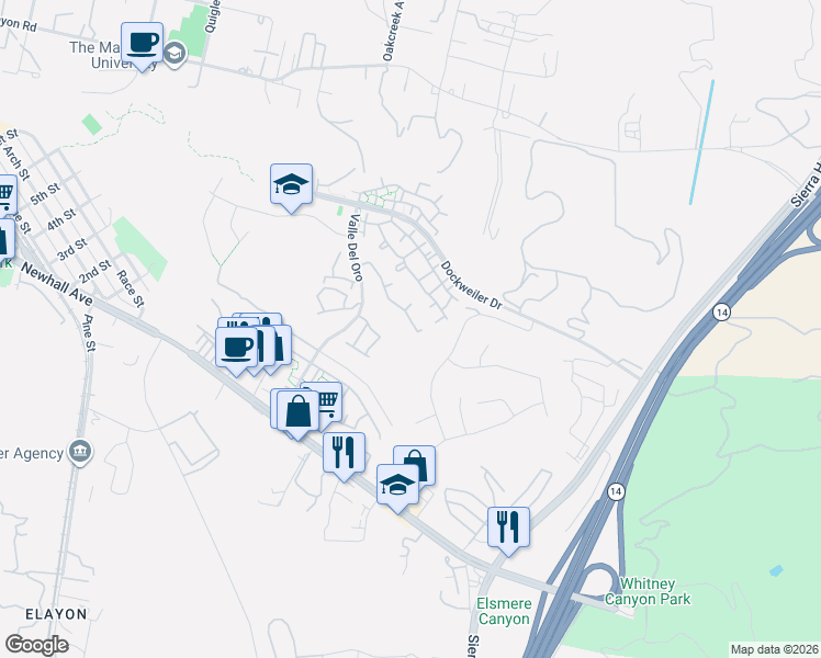 map of restaurants, bars, coffee shops, grocery stores, and more near 21200 Trumpet Drive in Santa Clarita