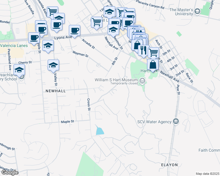 map of restaurants, bars, coffee shops, grocery stores, and more near 23013 Market Street in Santa Clarita