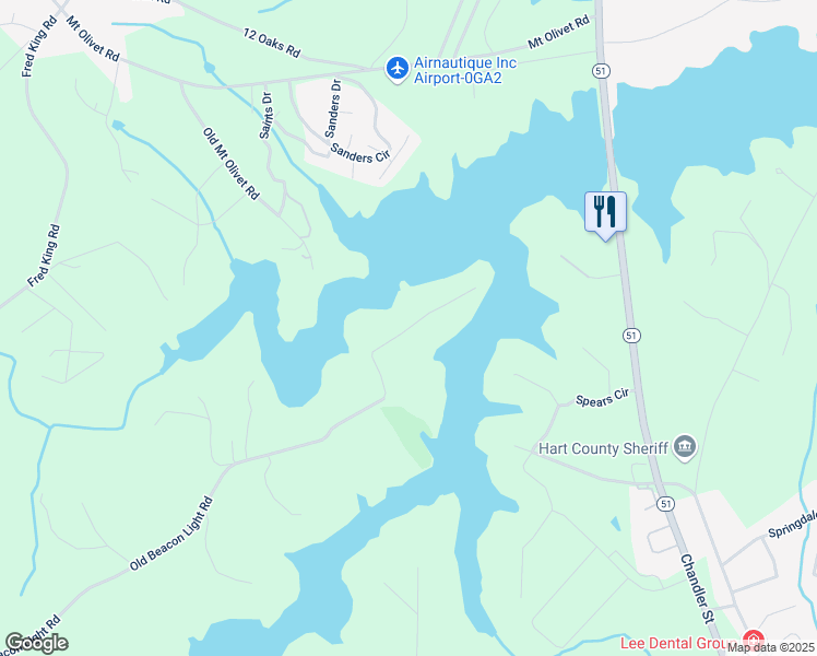 map of restaurants, bars, coffee shops, grocery stores, and more near 1460 Old Beacon Light Rd in Hartwell