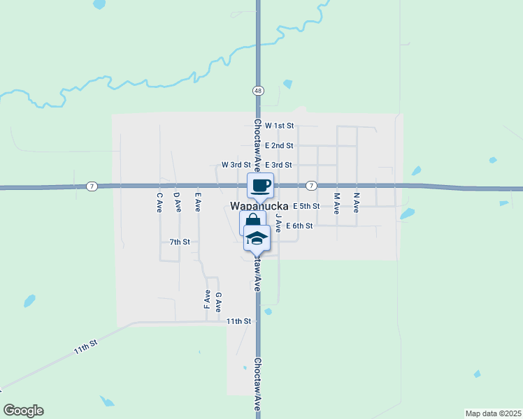 map of restaurants, bars, coffee shops, grocery stores, and more near 220 Choctaw Avenue in Wapanucka