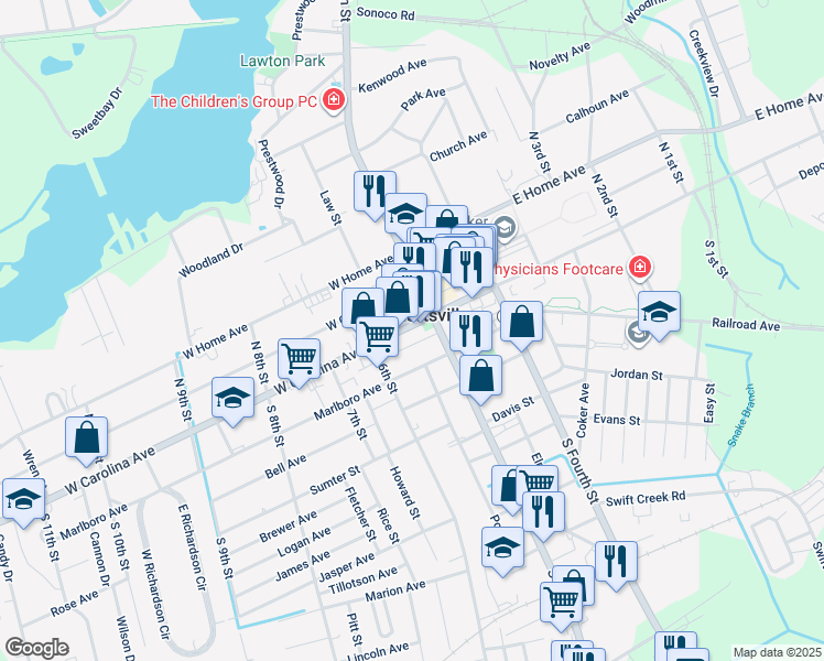 map of restaurants, bars, coffee shops, grocery stores, and more near 126 West Carolina Avenue in Hartsville