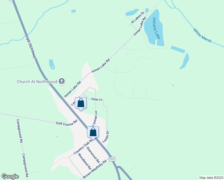 map of restaurants, bars, coffee shops, grocery stores, and more near 134 Hemlock Drive in Whiteville
