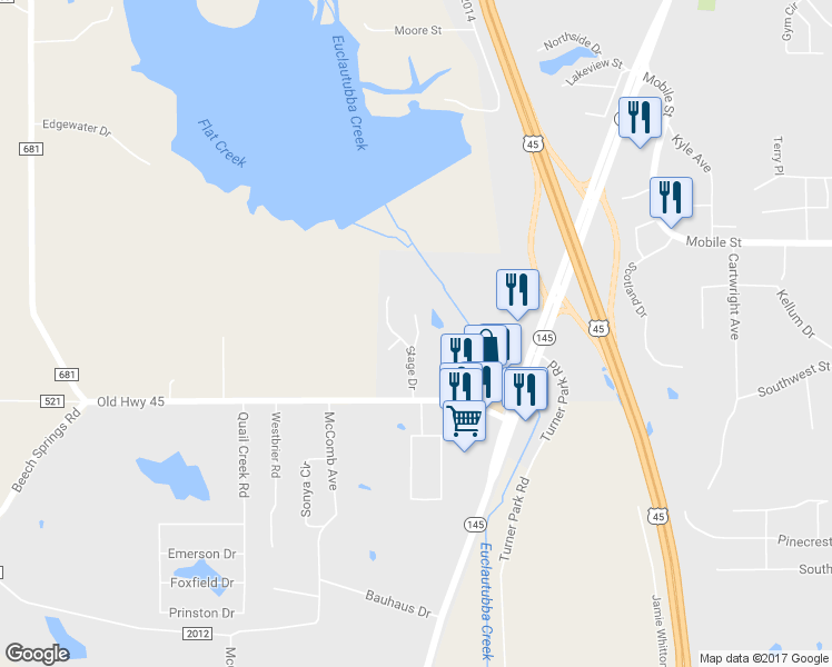 map of restaurants, bars, coffee shops, grocery stores, and more near 107 Winchester Place in Saltillo