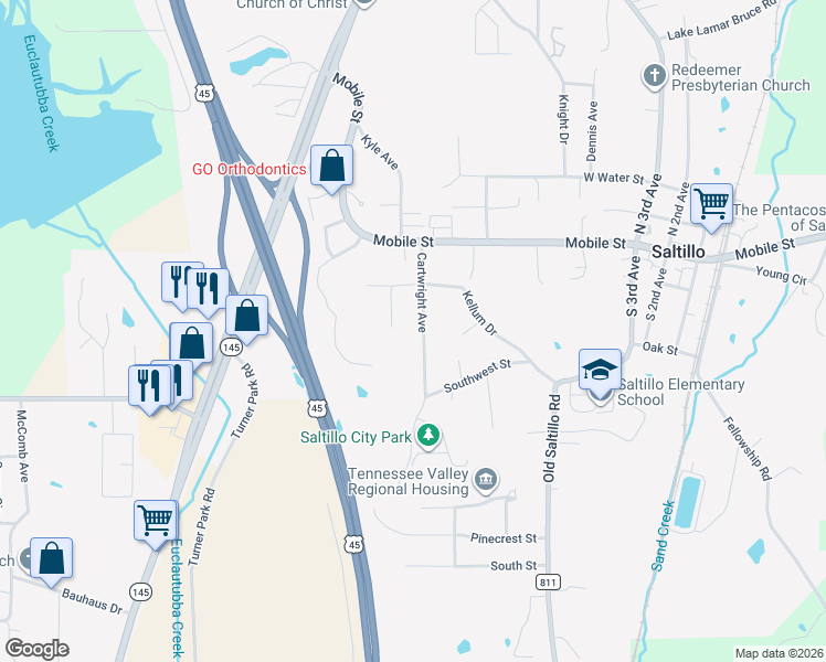 map of restaurants, bars, coffee shops, grocery stores, and more near 141 Cartwright Avenue in Saltillo