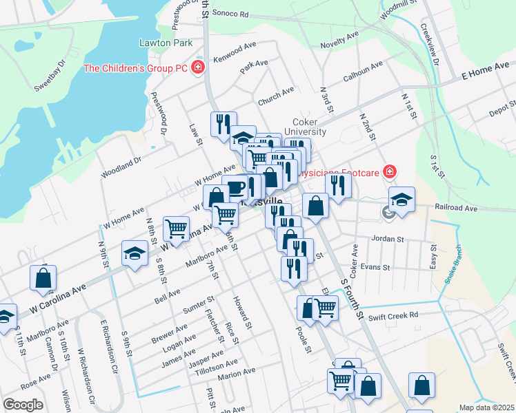 map of restaurants, bars, coffee shops, grocery stores, and more near in Hartsville