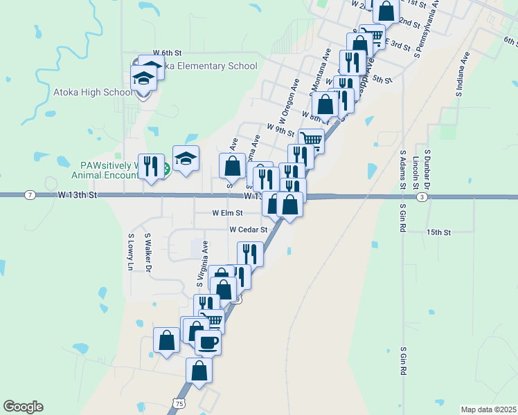 map of restaurants, bars, coffee shops, grocery stores, and more near 1309 Melba Avenue in Atoka