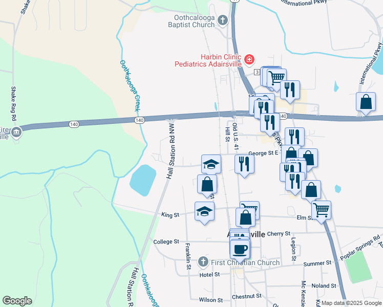 map of restaurants, bars, coffee shops, grocery stores, and more near in Adairsville
