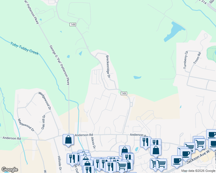 map of restaurants, bars, coffee shops, grocery stores, and more near 400 Anchorage Road in Oxford