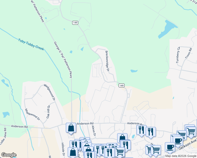 map of restaurants, bars, coffee shops, grocery stores, and more near 222 Sweet Bay Drive in Oxford