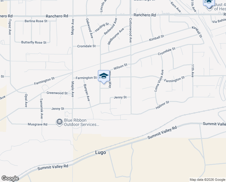 map of restaurants, bars, coffee shops, grocery stores, and more near 14783 Wilson Place in Hesperia