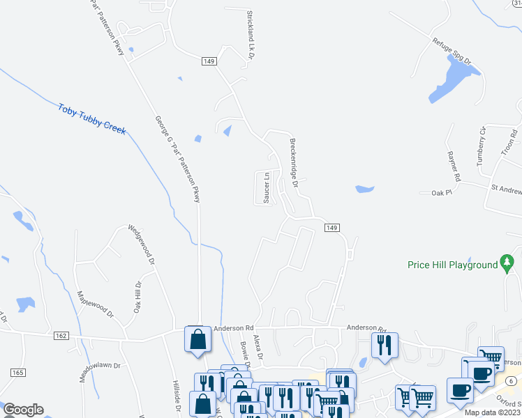 map of restaurants, bars, coffee shops, grocery stores, and more near 220 Sweet Bay Drive in Oxford