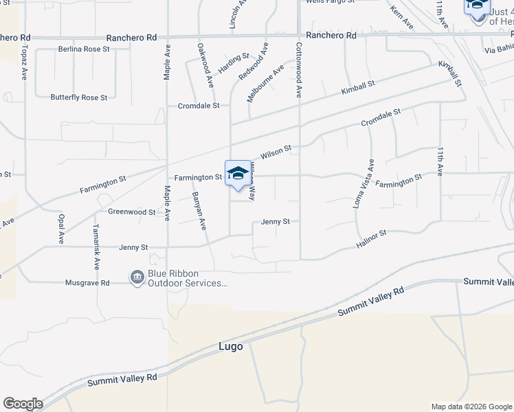 map of restaurants, bars, coffee shops, grocery stores, and more near 14783 Wilson Place in Hesperia