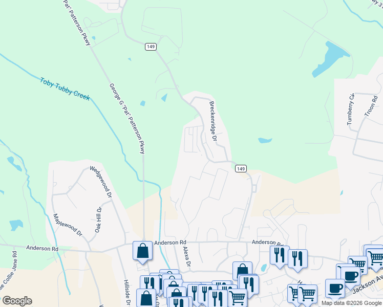 map of restaurants, bars, coffee shops, grocery stores, and more near 222 Sweet Bay Drive in Oxford