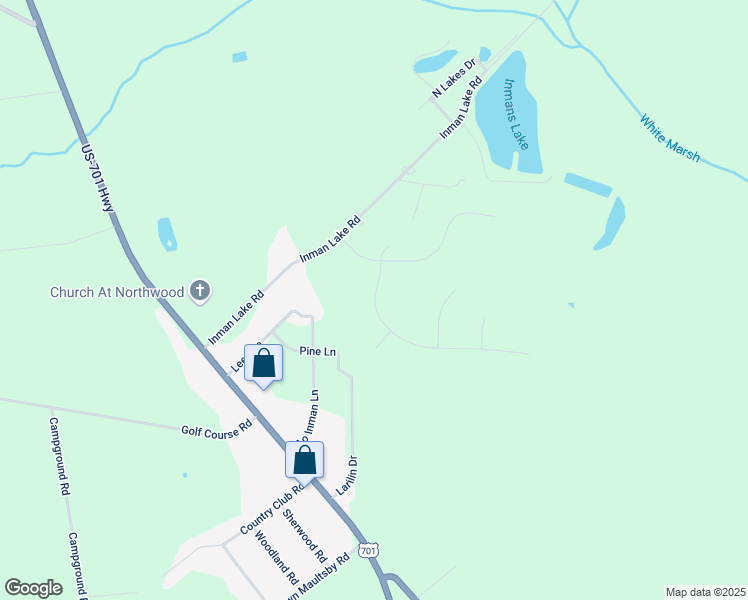 map of restaurants, bars, coffee shops, grocery stores, and more near 134 Hemlock Drive in Whiteville