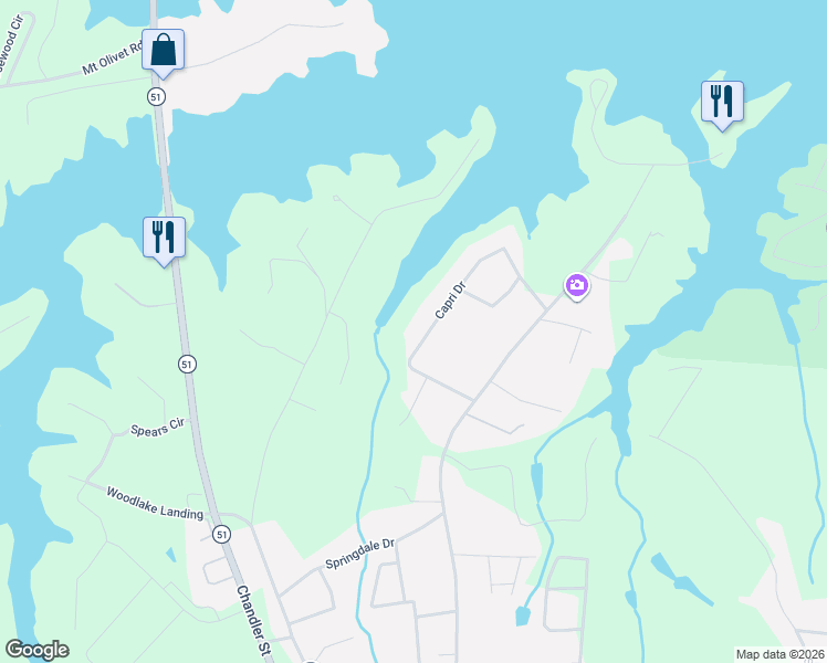 map of restaurants, bars, coffee shops, grocery stores, and more near 209 Capri Drive in Hartwell