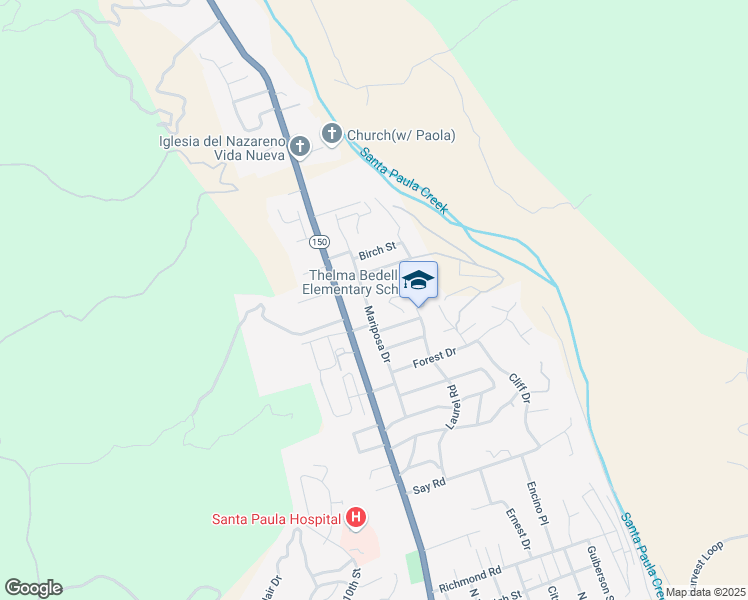 map of restaurants, bars, coffee shops, grocery stores, and more near 1313 Mariposa Drive in Santa Paula