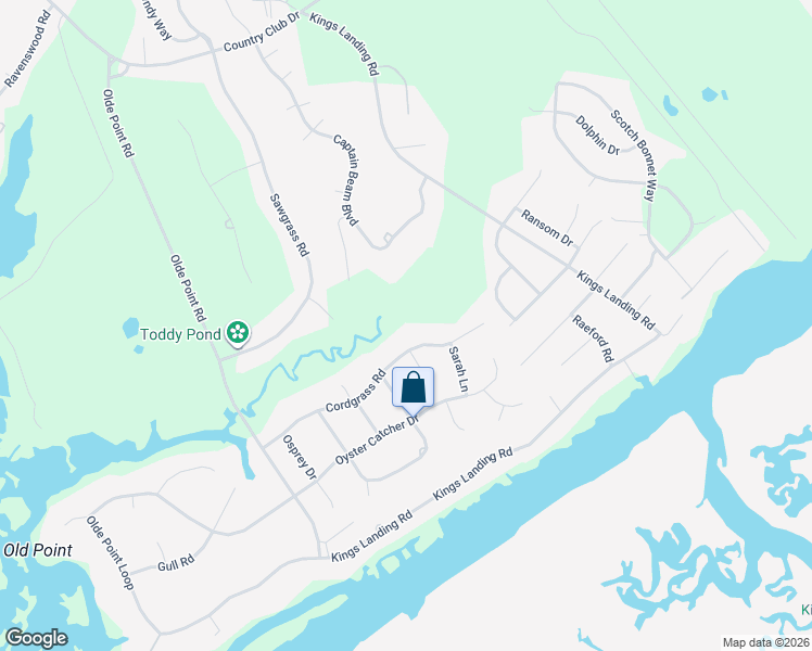 map of restaurants, bars, coffee shops, grocery stores, and more near 1004 Cordgrass Road in Hampstead