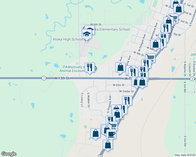 map of restaurants, bars, coffee shops, grocery stores, and more near 1001 S Colorado Ave in Atoka
