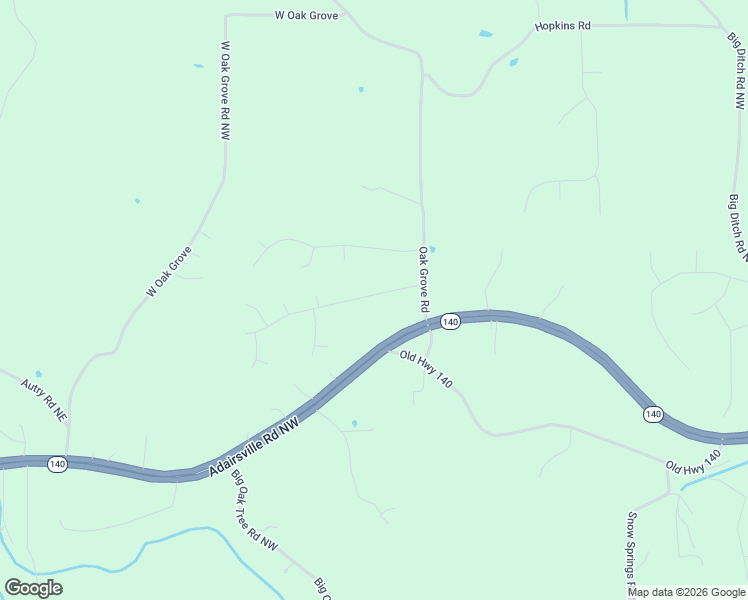 map of restaurants, bars, coffee shops, grocery stores, and more near 20 Oak Grove Lane Northwest in Adairsville