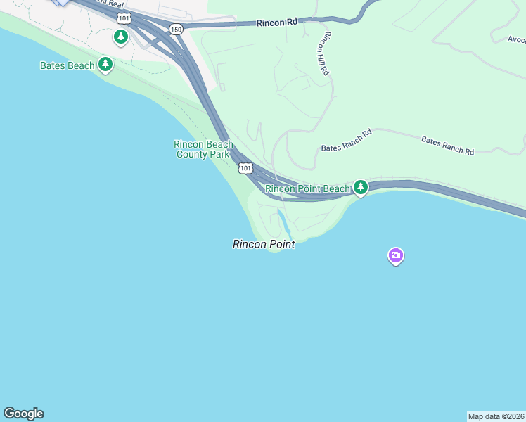 map of restaurants, bars, coffee shops, grocery stores, and more near 1 Rincon Point Lane in Carpinteria