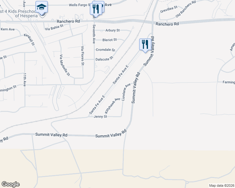 map of restaurants, bars, coffee shops, grocery stores, and more near 6822 Kittyhawk Avenue in Hesperia