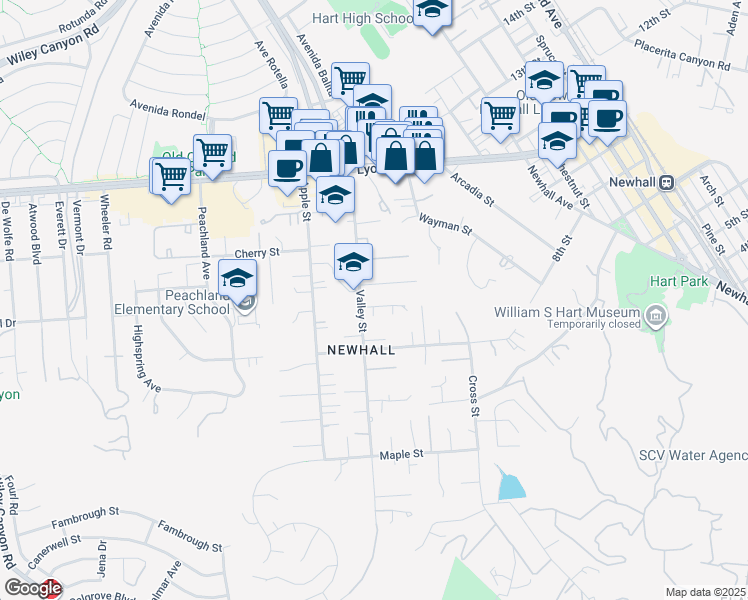 map of restaurants, bars, coffee shops, grocery stores, and more near 23345 Oakrun Lane in Santa Clarita