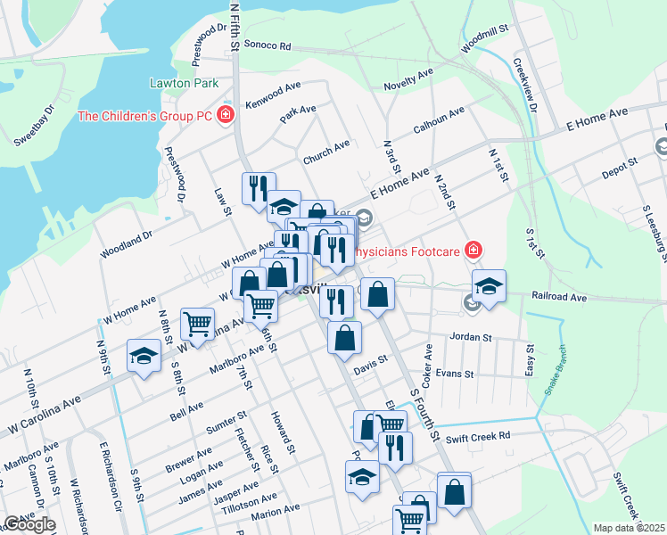 map of restaurants, bars, coffee shops, grocery stores, and more near 136 East Carolina Avenue in Hartsville