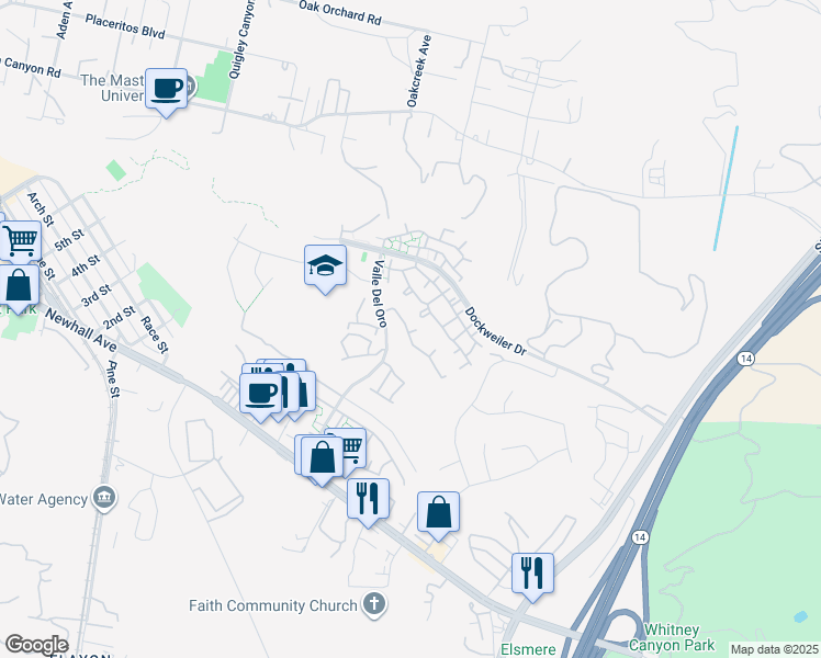 map of restaurants, bars, coffee shops, grocery stores, and more near 21319 Trumpet Drive in Santa Clarita