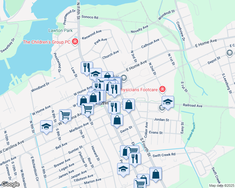 map of restaurants, bars, coffee shops, grocery stores, and more near 150 East Carolina Avenue in Hartsville