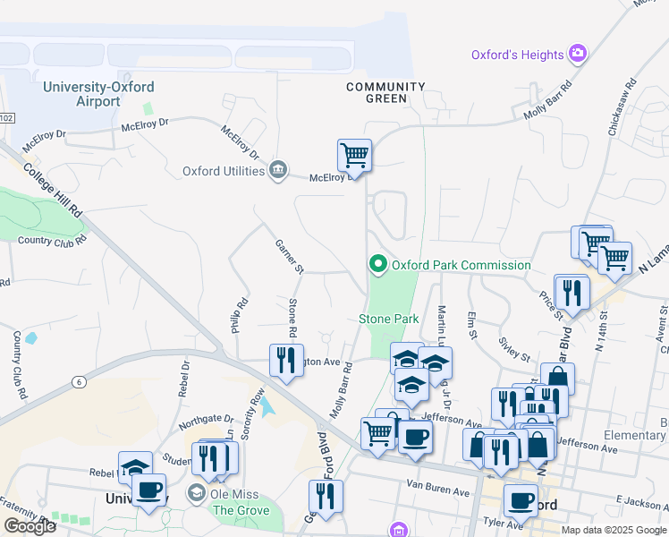 map of restaurants, bars, coffee shops, grocery stores, and more near 201 Garner Street in Oxford