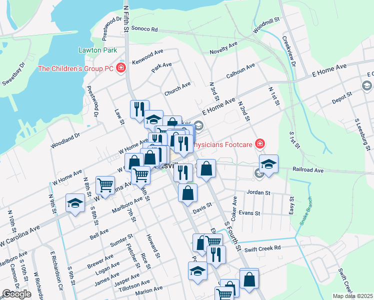 map of restaurants, bars, coffee shops, grocery stores, and more near 148 East Carolina Avenue in Hartsville