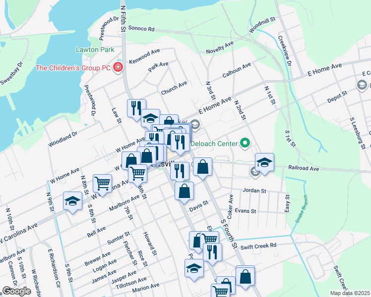 map of restaurants, bars, coffee shops, grocery stores, and more near 110 Laurel Oak Street in Hartsville