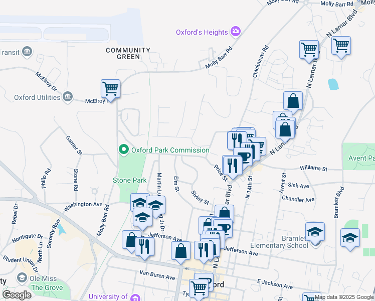 map of restaurants, bars, coffee shops, grocery stores, and more near 309 Price Street in Oxford