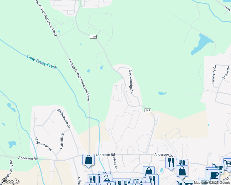 map of restaurants, bars, coffee shops, grocery stores, and more near 207 Sweet Bay Drive in Oxford