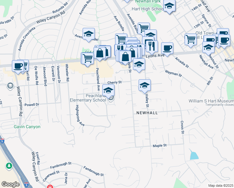 map of restaurants, bars, coffee shops, grocery stores, and more near 24721 Airville Avenue in Santa Clarita