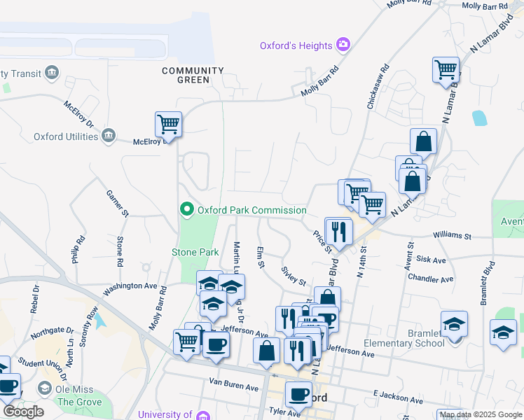 map of restaurants, bars, coffee shops, grocery stores, and more near 309 Price Street in Oxford