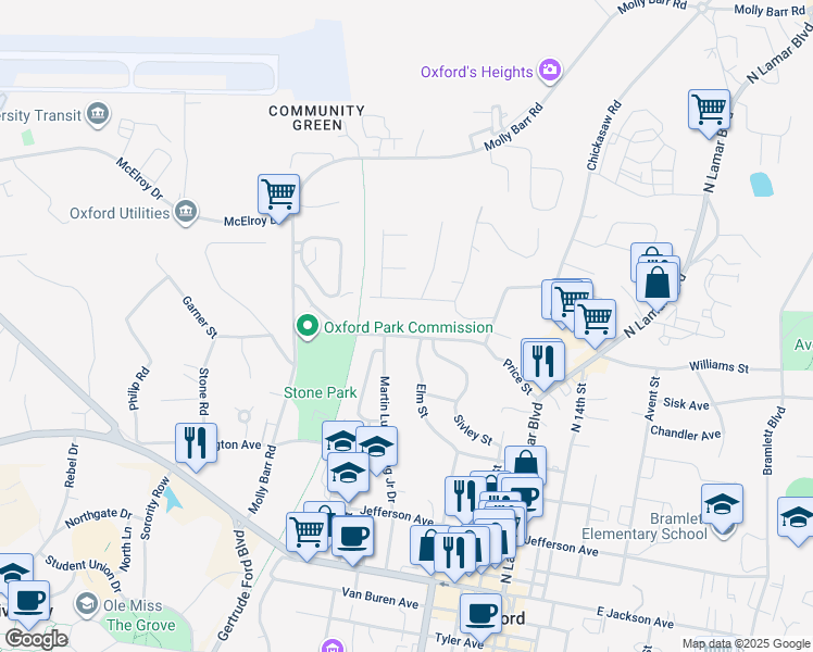 map of restaurants, bars, coffee shops, grocery stores, and more near 315 Price Street in Oxford