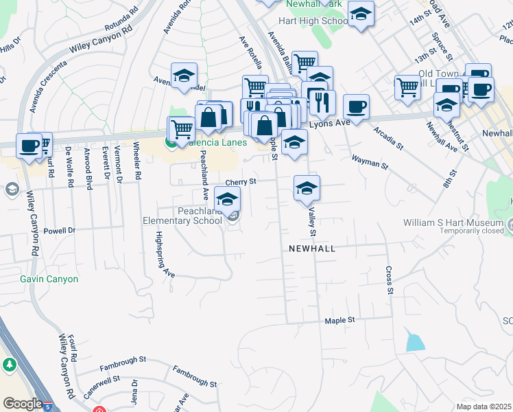 map of restaurants, bars, coffee shops, grocery stores, and more near 24720 Airville Ave in Santa Clarita
