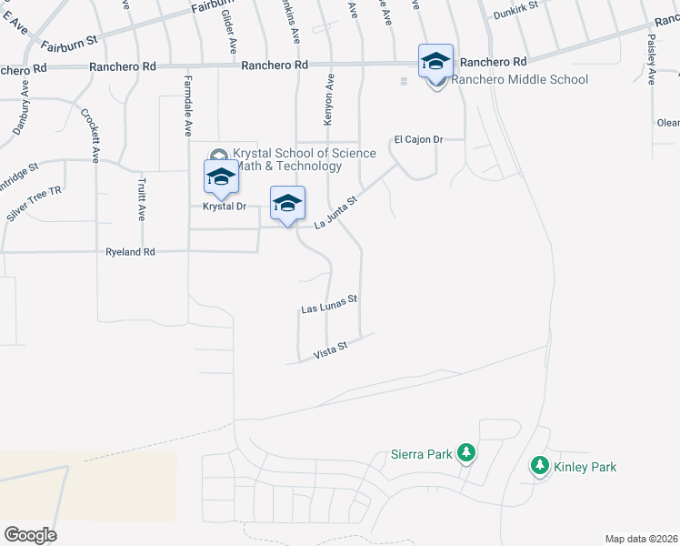 map of restaurants, bars, coffee shops, grocery stores, and more near 6850 Kenyon Avenue in Hesperia