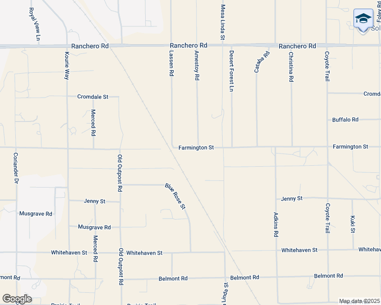 map of restaurants, bars, coffee shops, grocery stores, and more near 12365 Farmington Street in Hesperia