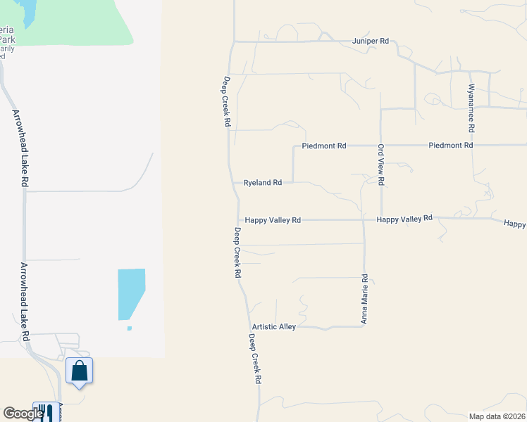 map of restaurants, bars, coffee shops, grocery stores, and more near 19574 Happy Valley Road in Apple Valley