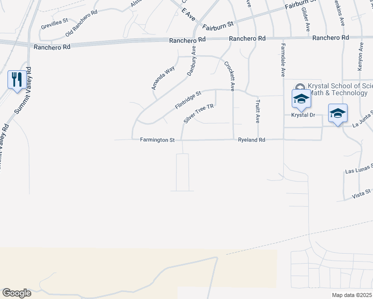 map of restaurants, bars, coffee shops, grocery stores, and more near 16748 Shoshone Street in Hesperia
