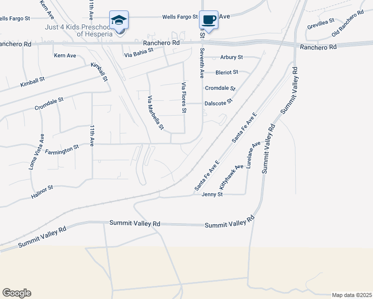 map of restaurants, bars, coffee shops, grocery stores, and more near 15676 Halinor Street in Hesperia