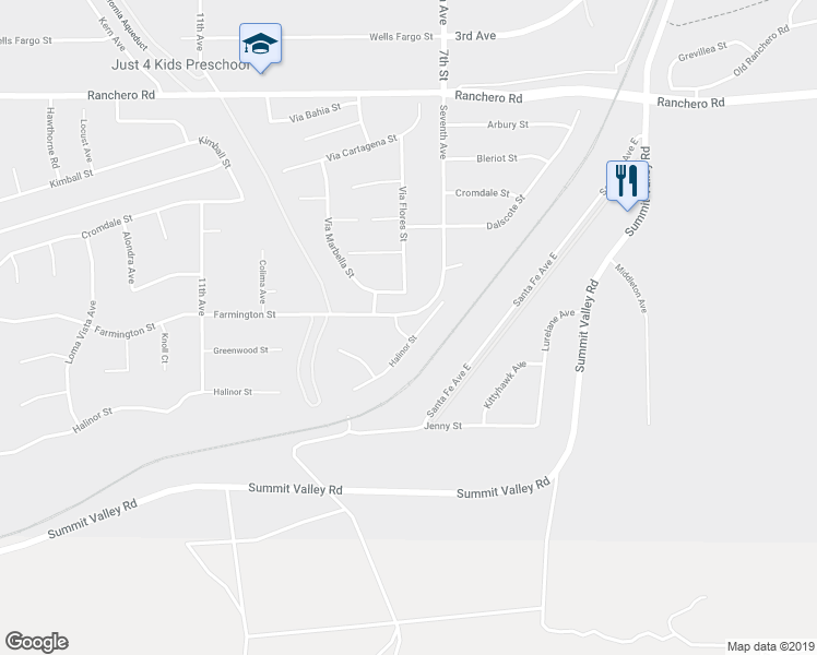 map of restaurants, bars, coffee shops, grocery stores, and more near 15676 Halinor Street in Hesperia