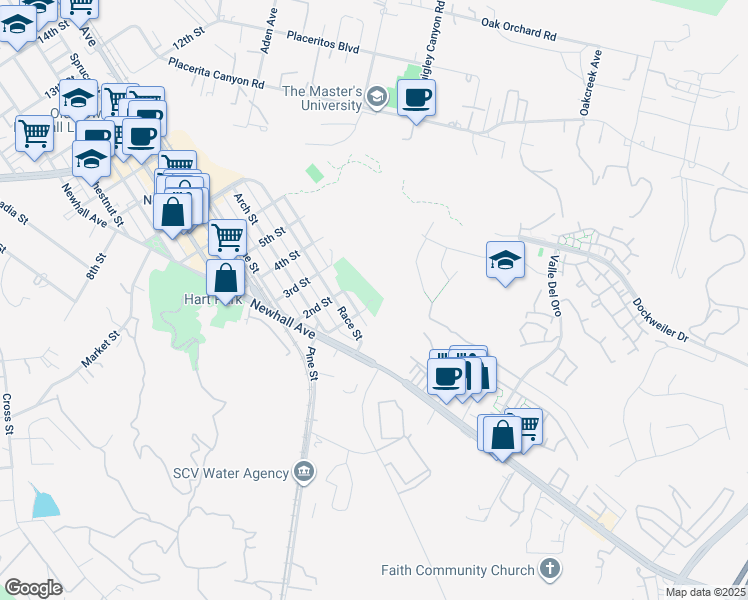 map of restaurants, bars, coffee shops, grocery stores, and more near 22200 Park Street in Santa Clarita