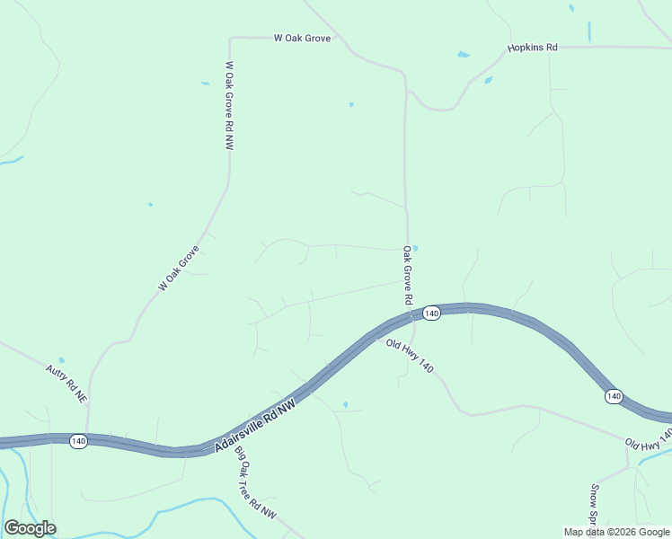 map of restaurants, bars, coffee shops, grocery stores, and more near 14 Northridge Point in Adairsville