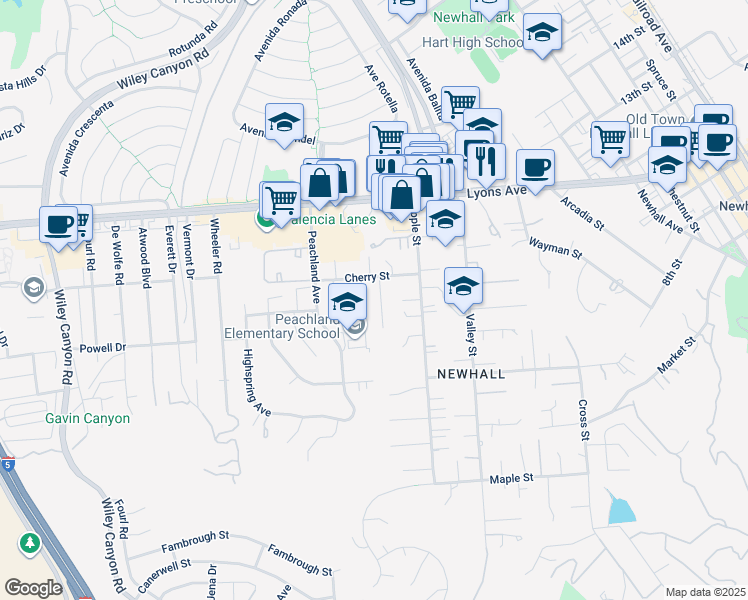 map of restaurants, bars, coffee shops, grocery stores, and more near 24720 Airville Avenue in Santa Clarita