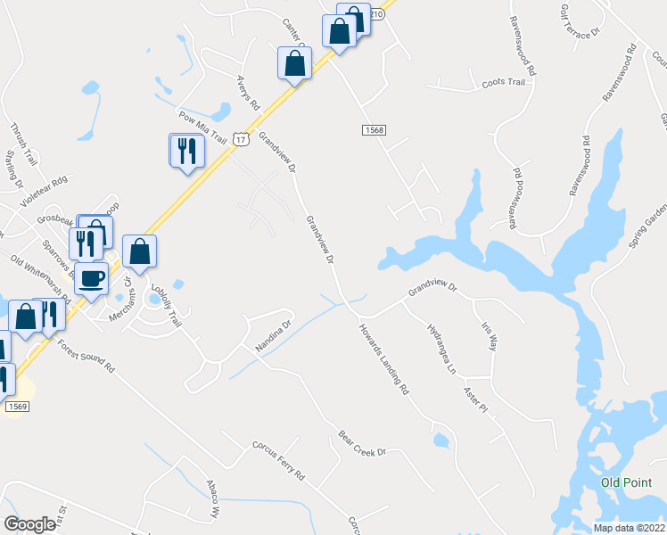 map of restaurants, bars, coffee shops, grocery stores, and more near 67 Grandview Drive in Hampstead