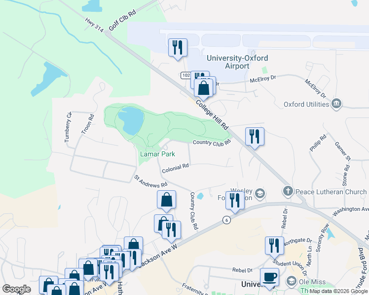 map of restaurants, bars, coffee shops, grocery stores, and more near 300 Country Club Road in Oxford