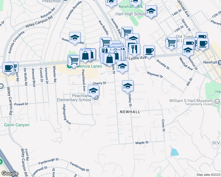 map of restaurants, bars, coffee shops, grocery stores, and more near 24720 Airville Avenue in Santa Clarita